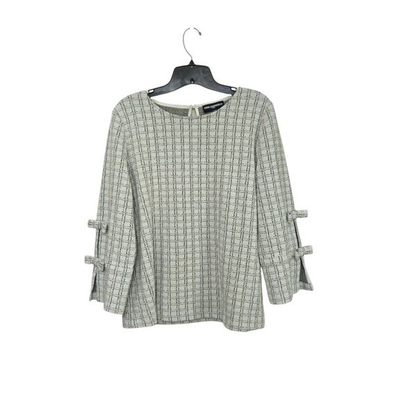 Karl Lagerfeld Black/White Checkered Window Pane 3/4 Sleeve Bow Knit Top Size M - Picture 1 of 7